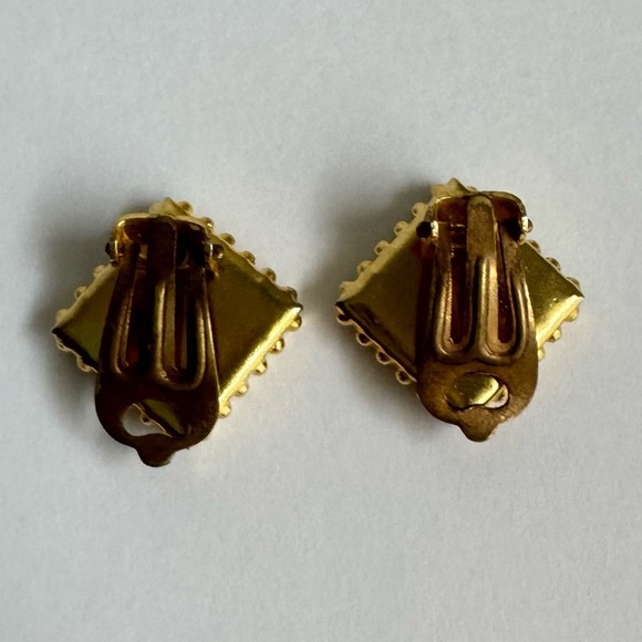 Micro Mosaic Floral Gold Green Clip On Earrings Vintage Romantic Italy Italian - Picture 6 of 9